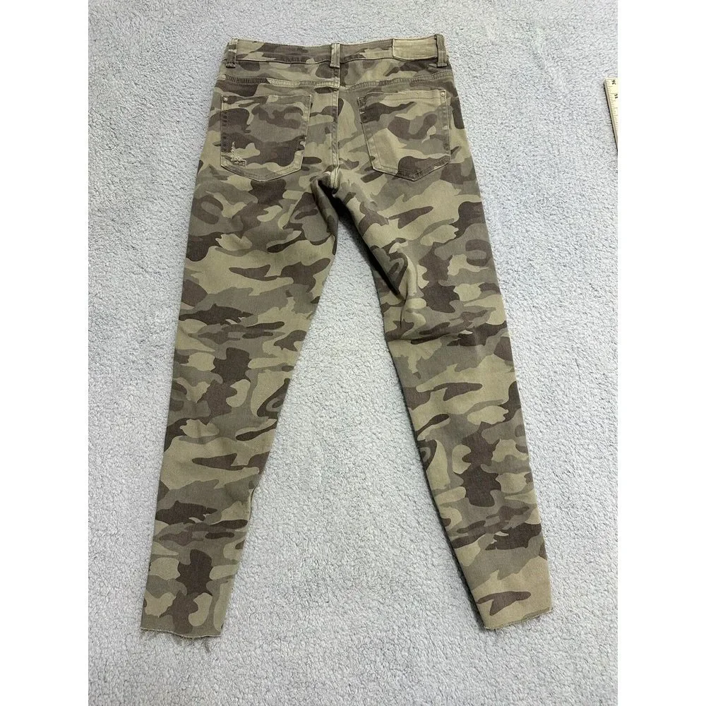 Zara Z1975‎ Denim Camouflage Ankle Pants Green Distressed Raw Hem Womens 4 - Picture 11 of 11